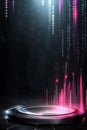 Futuristic neon digital platform with rising data streams