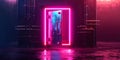 A futuristic neon digital vault symbolizes protection against data breaches in privacy. Concept Cybersecurity, Data Protection,