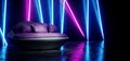 Futuristic Neon Fluorescent Tube Light Glowing Purple Blue Vibrant Night Club With Comfortable Purple Leather Realistic Sofa