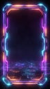 Futuristic Neon Frame with Glowing Lights and Digital Background Effects Royalty Free Stock Photo
