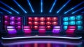 High-Tech Entertainment Studio with Neon Lighting and Futuristic Quiz Show Theme