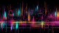 Futuristic neon glitch background. Glitched nightlife tech lines street light motion Royalty Free Stock Photo