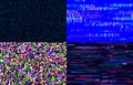 Futuristic neon glitch seamless pattern. TV pixel noise on television screen. Distorted signal collection