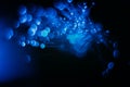 futuristic neon glow bokeh light blue circles rays Royalty Free Stock Photo