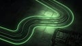 Futuristic Neon Green Circuitry and Data Pathways Royalty Free Stock Photo