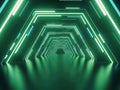 Futuristic neon green corridor with symmetrical lighting Royalty Free Stock Photo