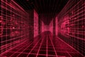 Futuristic neon grid corridor with minimalistic cyber aesthetic Royalty Free Stock Photo