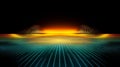 Futuristic Neon Grid Stage with Abstract Orange Waveforms and Vibrant Light on Black Background Royalty Free Stock Photo