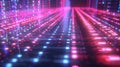 Futuristic neon illuminated network grid with flowing binary code for design concepts Royalty Free Stock Photo