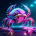 Futuristic neon illustration of a pink crab on a dark background generative AI