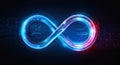 Futuristic Neon Infinity Symbol with Digital Circuitry Background
