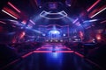 Futuristic neon interior. Night club with neon lights. 3D rendering, Stylish nightclub with neon spotlights, AI Generated Royalty Free Stock Photo