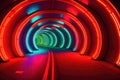 Futuristic Neon Laser Rings of Ultraviolet Fluorescent Light Tunnel - Abstract Background Texture, generative ai Royalty Free Stock Photo