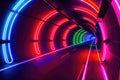 Futuristic Neon Laser Rings of Ultraviolet Fluorescent Light Tunnel - Abstract Background Texture, generative ai Royalty Free Stock Photo