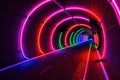 Futuristic Neon Laser Rings of Ultraviolet Fluorescent Light Tunnel - Abstract Background Texture, generative ai Royalty Free Stock Photo