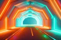 Futuristic Neon Laser Rings of Ultraviolet Fluorescent Light Tunnel - Abstract Background Texture, generative ai Royalty Free Stock Photo