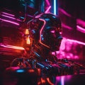 Futuristic Neon Lighting: Illuminated AI Achieving Sentience
