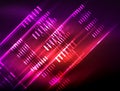 Futuristic neon lights on dark background, digital abstract techno backgrounds Royalty Free Stock Photo