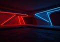 Futuristic neon lit interior: red and blue geometric space Royalty Free Stock Photo