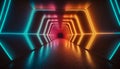 A Futuristic Neon-Lit Tunnel with Laser and Fluorescent Lighting, Generative AI