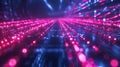 Futuristic neon network grid with flowing binary code for modern design concepts Royalty Free Stock Photo