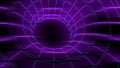 Futuristic neon purple spacetime tunnel wormhole concept