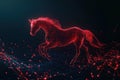 Futuristic Neon Red Wireframe Horse with Digital Particles on Dark Background. Royalty Free Stock Photo