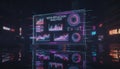 Futuristic Neon Reflection Analytics: Digital Dashboard with Glowing Data Visualizations, Graphs, and Charts in a Dark, Reflective Royalty Free Stock Photo
