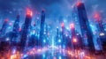 Futuristic neon skyline - generative ai Royalty Free Stock Photo