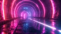 Futuristic neon tunnel background, perspective view of empty road with led purple and red light. Modern design of cyberpunk Royalty Free Stock Photo