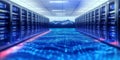 Futuristic Network Design Featuring Mountains Merging Inside Data Lake Corridor with Server Racks Royalty Free Stock Photo