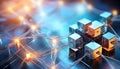 A futuristic network of glowing cubes connected by cables, representing technology Royalty Free Stock Photo