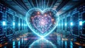 Futuristic network heart abstract digital love concept in a glowing technological environment. Generative AI Royalty Free Stock Photo