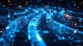 Futuristic network infrastructure design with glowing blue cables and digital elements. image conveys sense of advanced Royalty Free Stock Photo