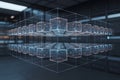 Futuristic network of interconnected cubes in a dark environment Royalty Free Stock Photo