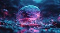 Futuristic neural interface with brain computer fusion and glowing holographic sensors design
