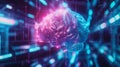 Futuristic neural interface with sleek brain computer fusion and glowing holographic synapses
