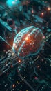 Futuristic neural interface a sleek fusion of brain and computer with iridescent sensors