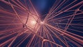 Futuristic neural network structure with glowing interconnected nodes and abstract data flow Royalty Free Stock Photo