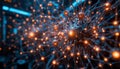 A futuristic neural network visualization featuring interconnected glowing nodes