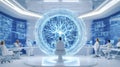 Futuristic Neural Network Visualization: Scientists Observe Brain-Like Data Structure in a High-Tech Lab Royalty Free Stock Photo