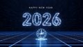 Futuristic New Year 2026 countdown at midnight with glowing digital clock in space-themed celebration Royalty Free Stock Photo