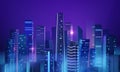 Futuristic night city metropolis at dusk, 3D illustration