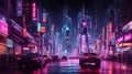 Futuristic Night City , Neon City Background Royalty Free Stock Photo