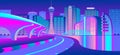 Futuristic night city in neon lights, vector background in bright neon colors Royalty Free Stock Photo