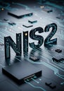 Futuristic nis2 cyber security concept with circuit board and electronic components Royalty Free Stock Photo