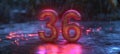 Futuristic Number Thirty Six, Glowing Digits on Wet Surface, Showcasing Modern Technology Design Royalty Free Stock Photo