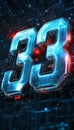 Futuristic Number Thirty-Three, Shimmering 3D Glowing Numerals Against a Digital Abstract Background Royalty Free Stock Photo