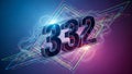 Futuristic 332 Numbers on Abstract Geometric Background with Neon Lines and Smoke Effects Royalty Free Stock Photo