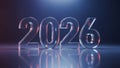 Futuristic 2026 numerals with reflective glass effect on dark background Royalty Free Stock Photo